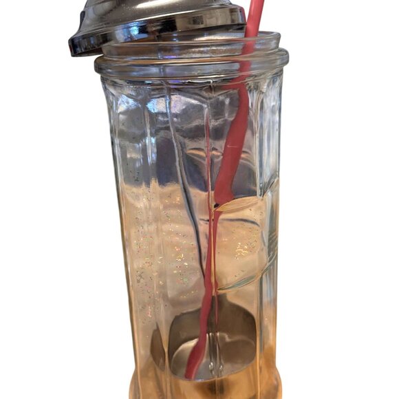 Classic Old Fashioned Soda Fountain Glass Chrome Pull-Up Straw Dispenser 11" - Picture 4 of 5